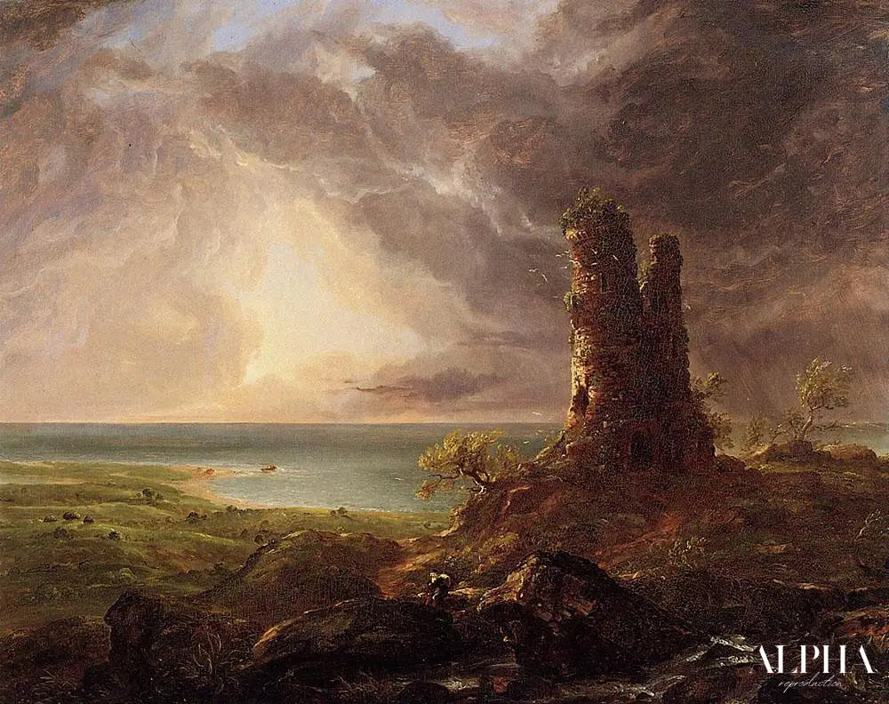 Paysage romantique avec tour en ruine - Thomas Cole - Reproductions de tableaux et peintures haut de gamme