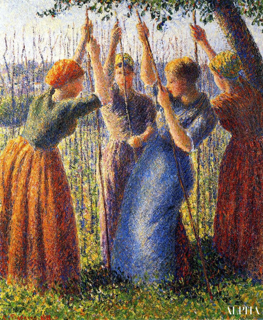 Paysannes plantant des piquets - Camille Pissarro - Reproductions de tableaux et peintures haut de gamme