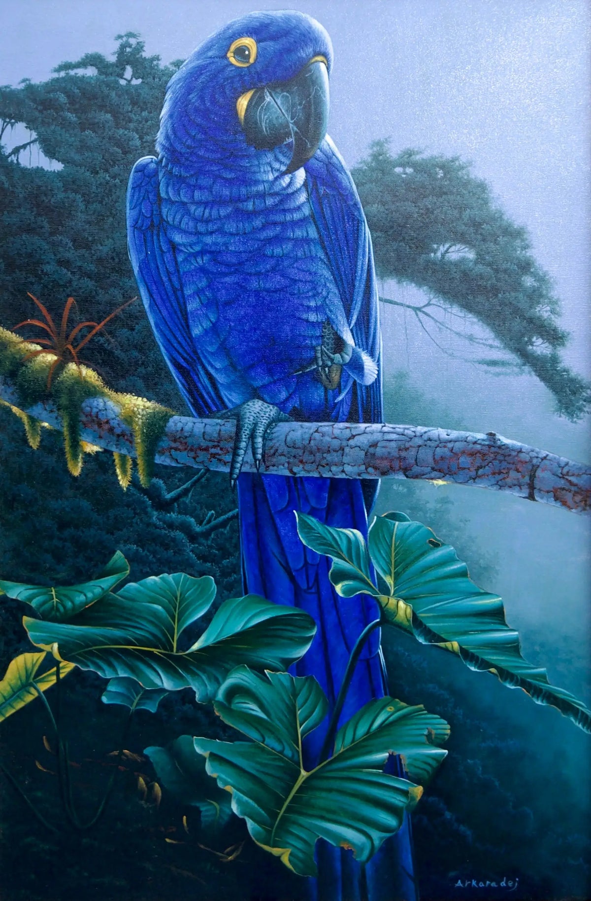 Blue Parrot in the Jungle - Hudsadayuth | 60 x 90 cm Reproductions de tableaux à la peinture à l’huile