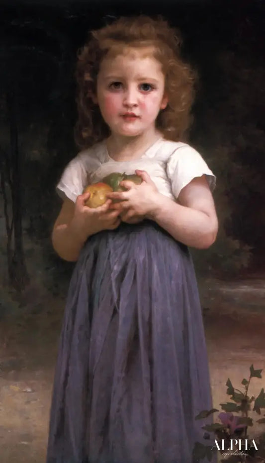 Petite fille tenant des pommes dans sa main - William Bouguereau - Reproductions de tableaux et peintures haut de gamme