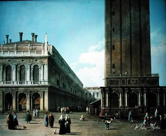 Piazza San Marco : Vue vers l'ouest depuis l'extrémité nord de la Piazzetta - Giovanni Antonio Canal - Reproductions de tableaux et peintures haut de gamme