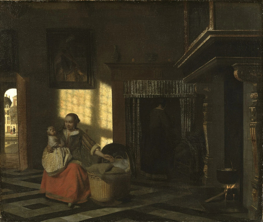 Intérieur avec une mère près d'un berceau, peinture de Pieter de Hooch