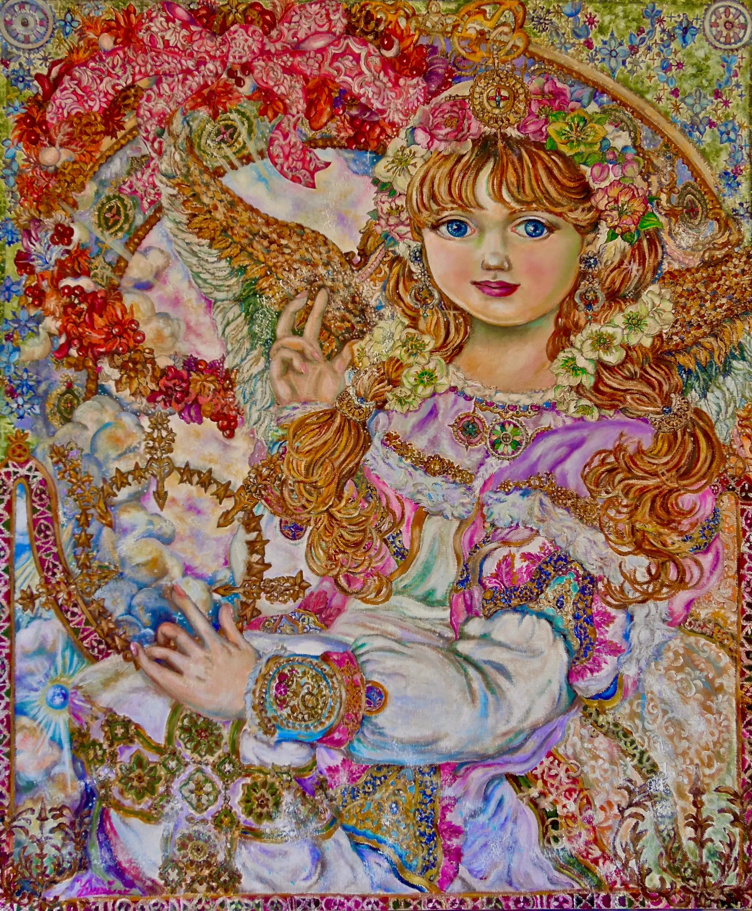 Pink Christmas rose angel - Yumi Sugai Reproductions de tableaux à la peinture à l’huile