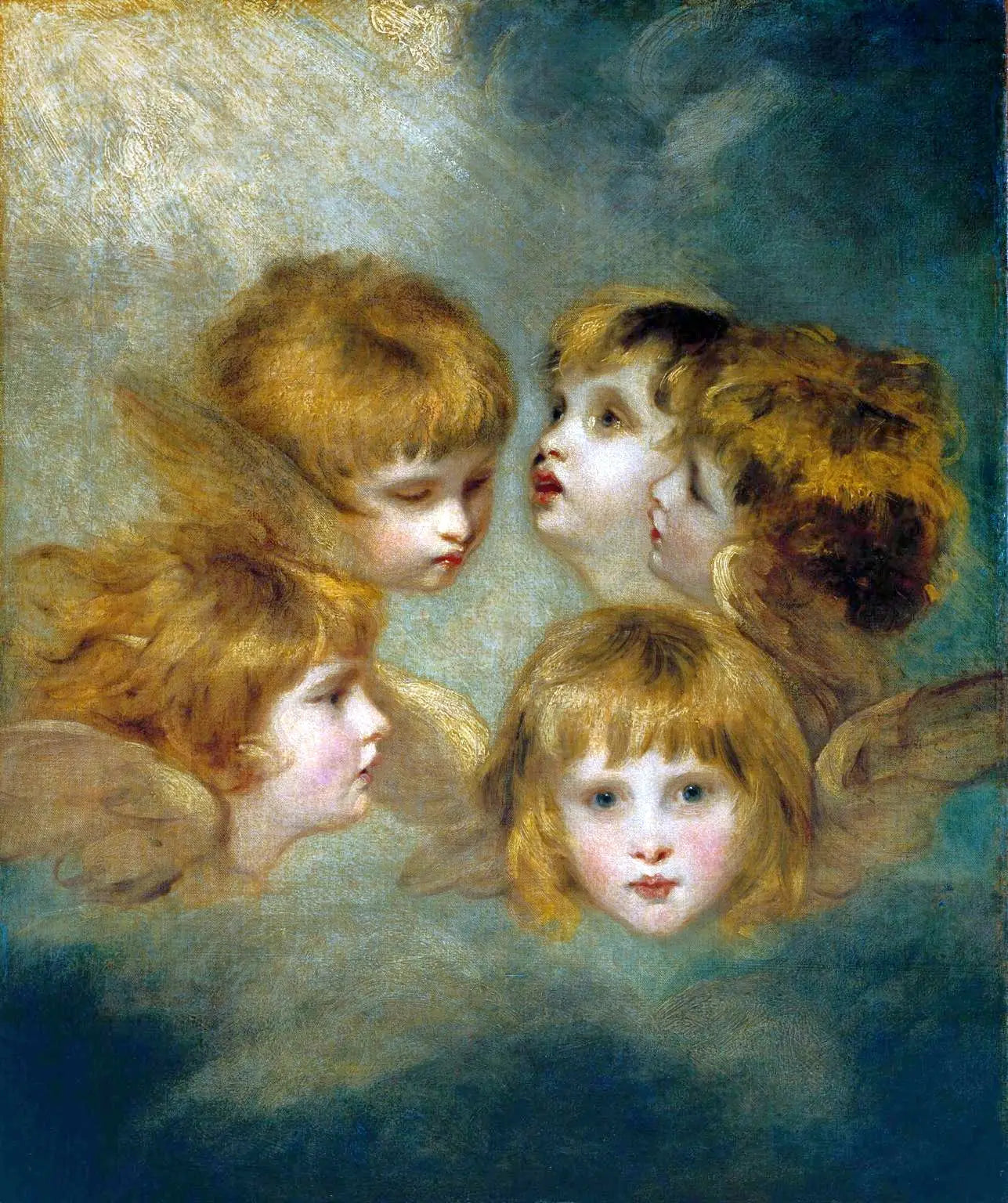 Portrait d'enfant sous différents angles : « Têtes d'ange » - Joshua Reynolds image 1 copie peinte à la main à l’huile