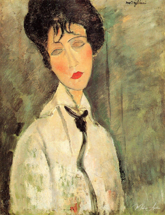 Portrait d'une femme avec une cravate noire - Amadeo Modigliani - Reproductions de tableaux et peintures haut de gamme