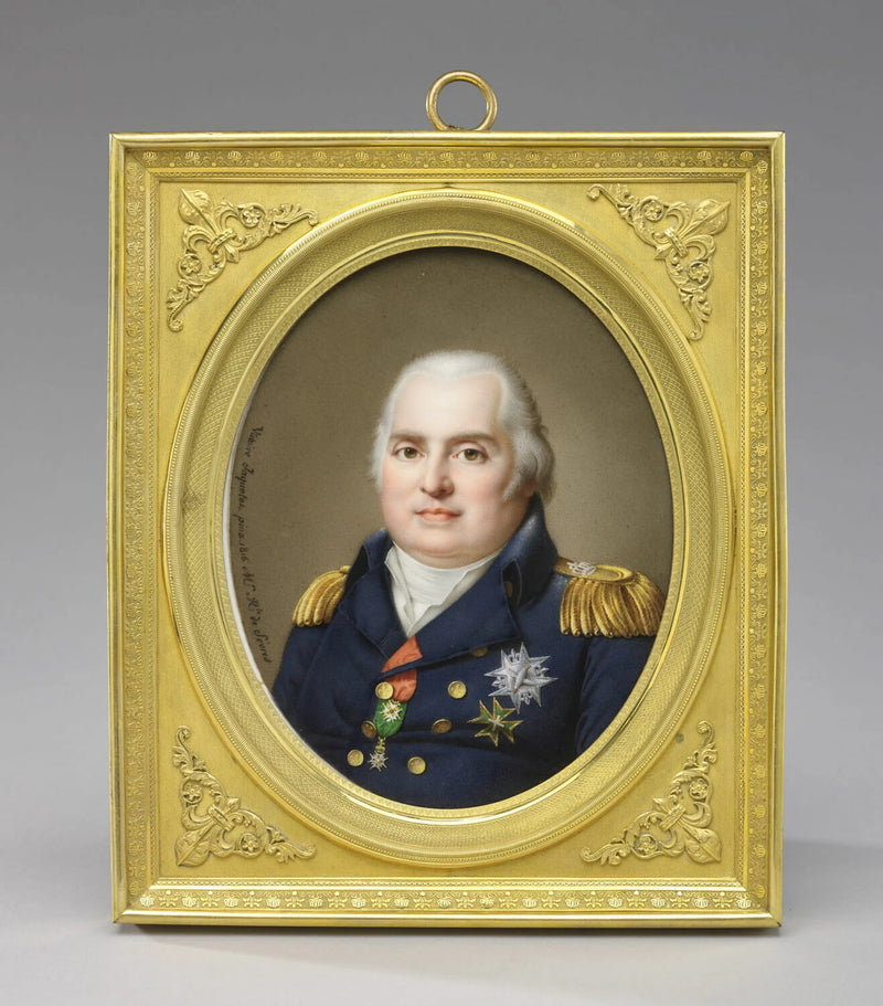 Portrait de Louis XVIII sur plaque de porcelaine et son écrin - Louis-Honoré Boquet