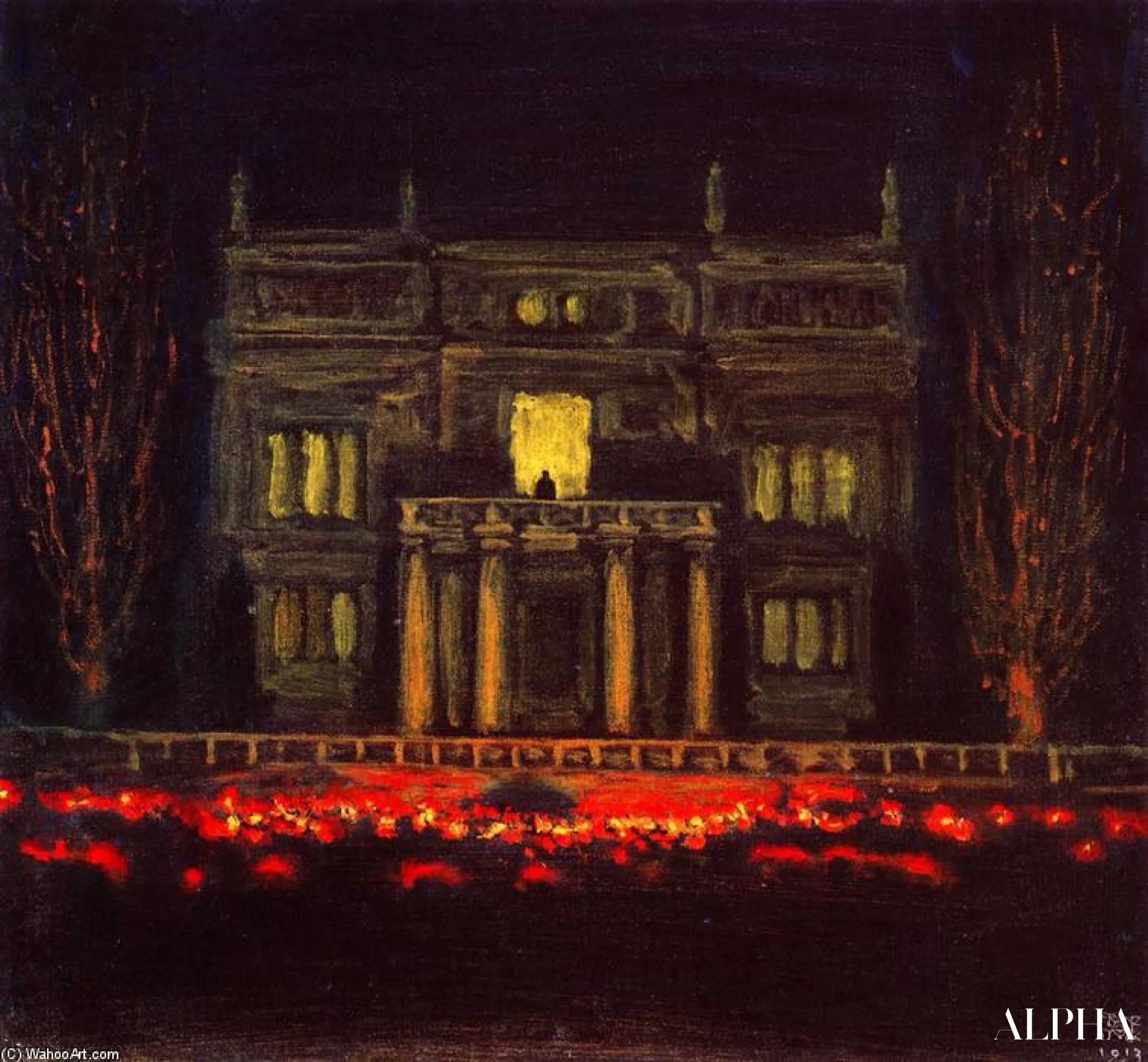 Reproduction du tableau « Procession aux Torches - Franz Von Stuck » par Alpha Reproduction en peinture à l’huile
