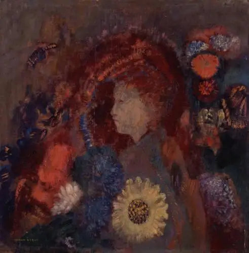 Profil de jeune fille parmi les fleurs - Odilon Redon image 1 reproduction de peinture à l’huile