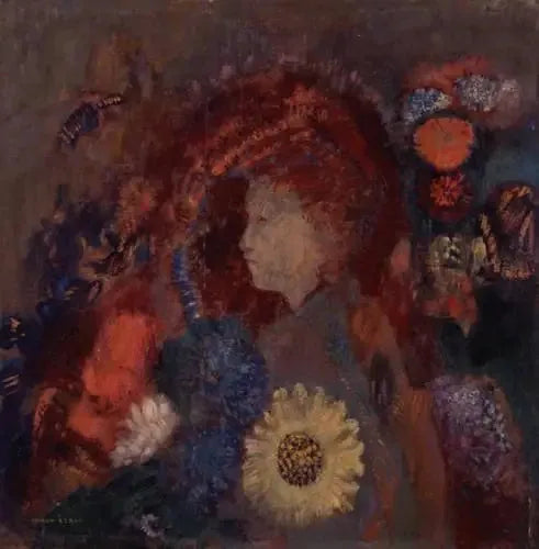 פרופיל של נערה בין הפרחים - אודילון רדון