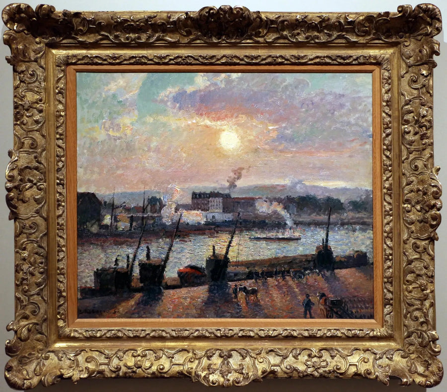 Quai de la Bourse, Rouen, soleil couchant - Camille Pissarro image 1 copie peinte à la main à l’huile