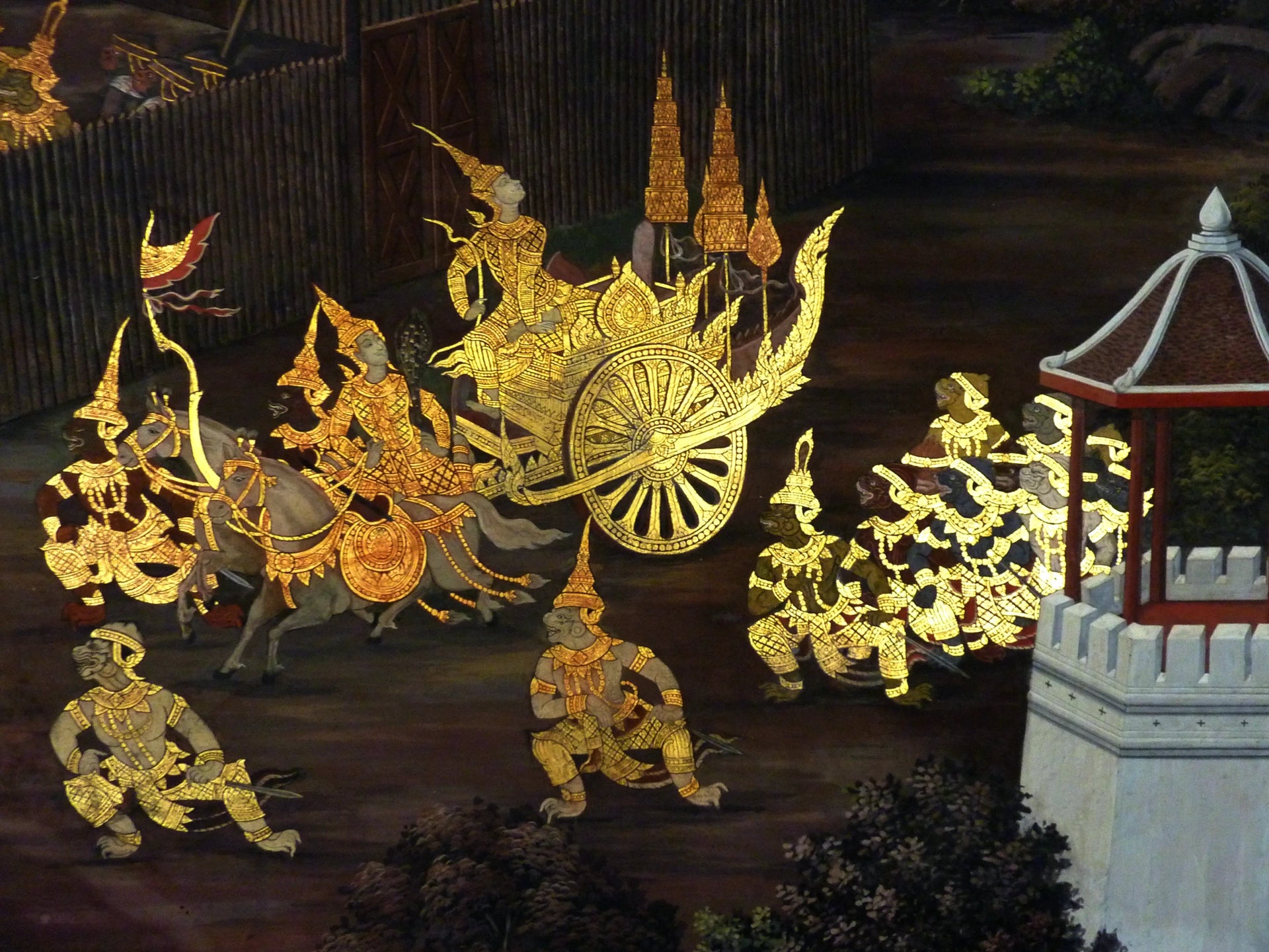Ramakien, panneau 90 du cloître de Wat Phra Kaew, Ateliers royaux de Bangkok, fin du XVIIIe siècle, restauré depuis
