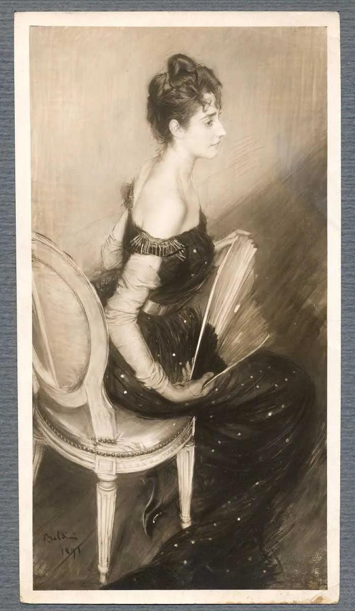 Ritratto di signora seduta con ventaglio chiuso - Giovanni Boldini image 1 reproduction artisanale de tableau