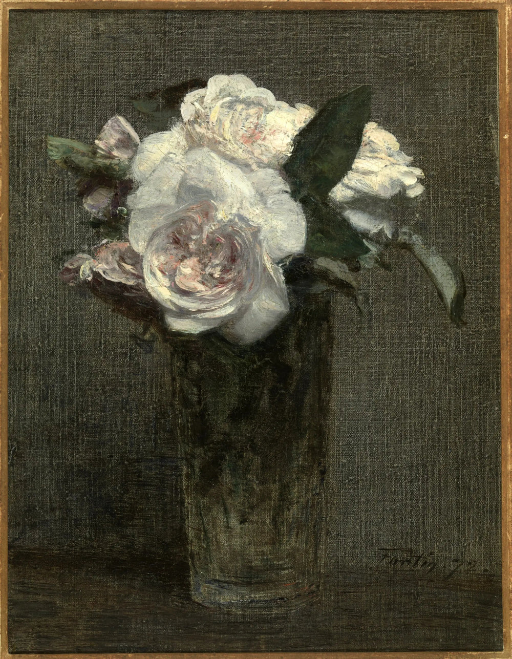 Roses blanches dans un verre - Henri Fantin-Latour image 1 copie de tableau peinte à la main