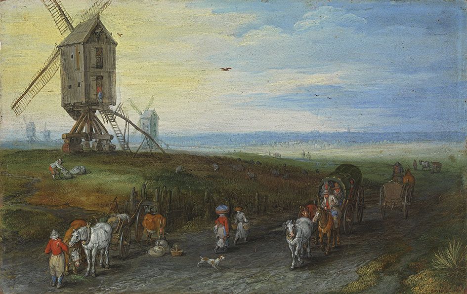 Route de campagne avec moulin à vent - Jan Brueghel l'Ancien image 1 reproduction artisanale de tableau