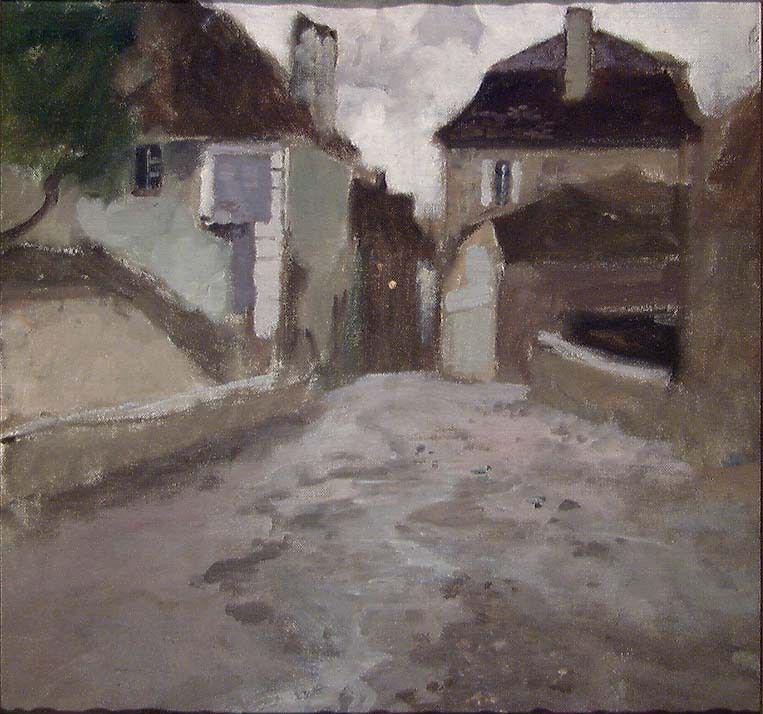 רחוב הכפר מתחת לשמים מעוננים - Frits Thaulow