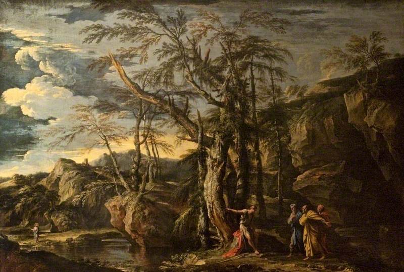 Saint Jean-Baptiste révélant le Christ aux disciples - Salvator Rosa image 1 reproduction artisanale de tableau
