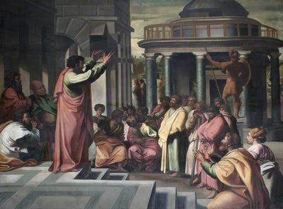 Reproduction du tableau « Saint Paul prêchant à Athènes - Raphaël Sanzio » par Alpha Reproduction en peinture à l’huile