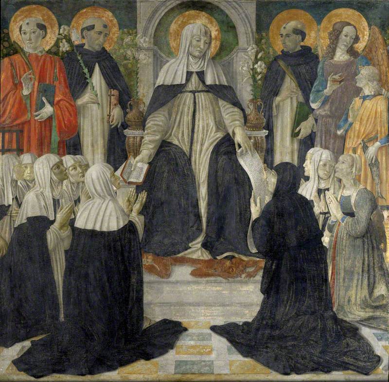 Sainte Catherine de Sienne comme mère spirituelle des deuxième et troisième ordres de Saint Dominique - Cosimo Rosselli