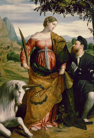 Sainte Justine à la licorne vénérée par un patron - Alessandro Bonvicino - Alpha Reproduction