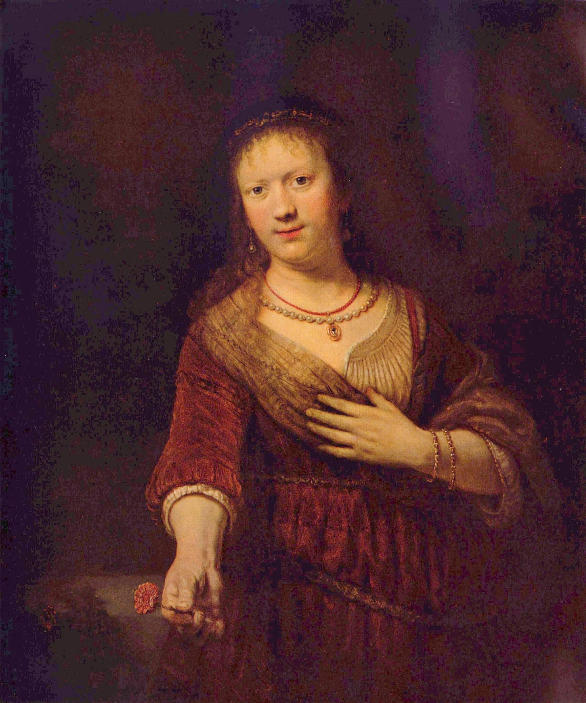 Saskia à la fleur rouge — Rembrandt, 1641, Gemäldegalerie Alte Meister de Dresde