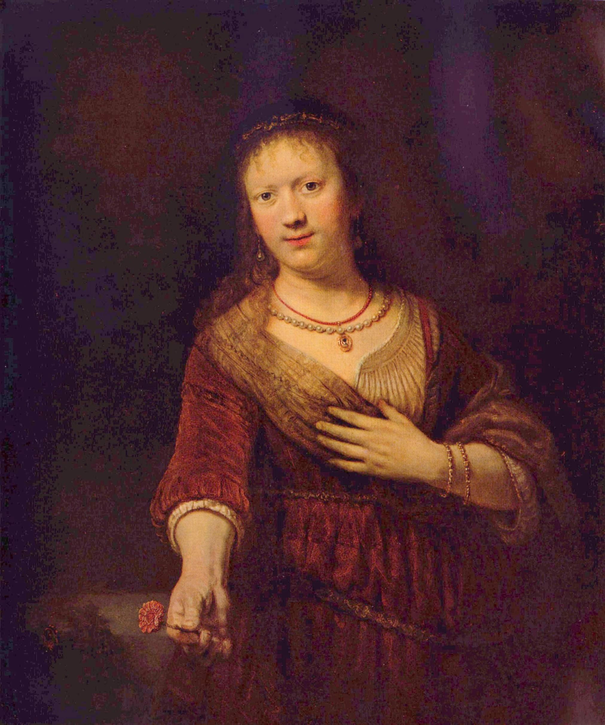 Saskia à la fleur rouge — Rembrandt, 1641, Gemäldegalerie Alte Meister de Dresde