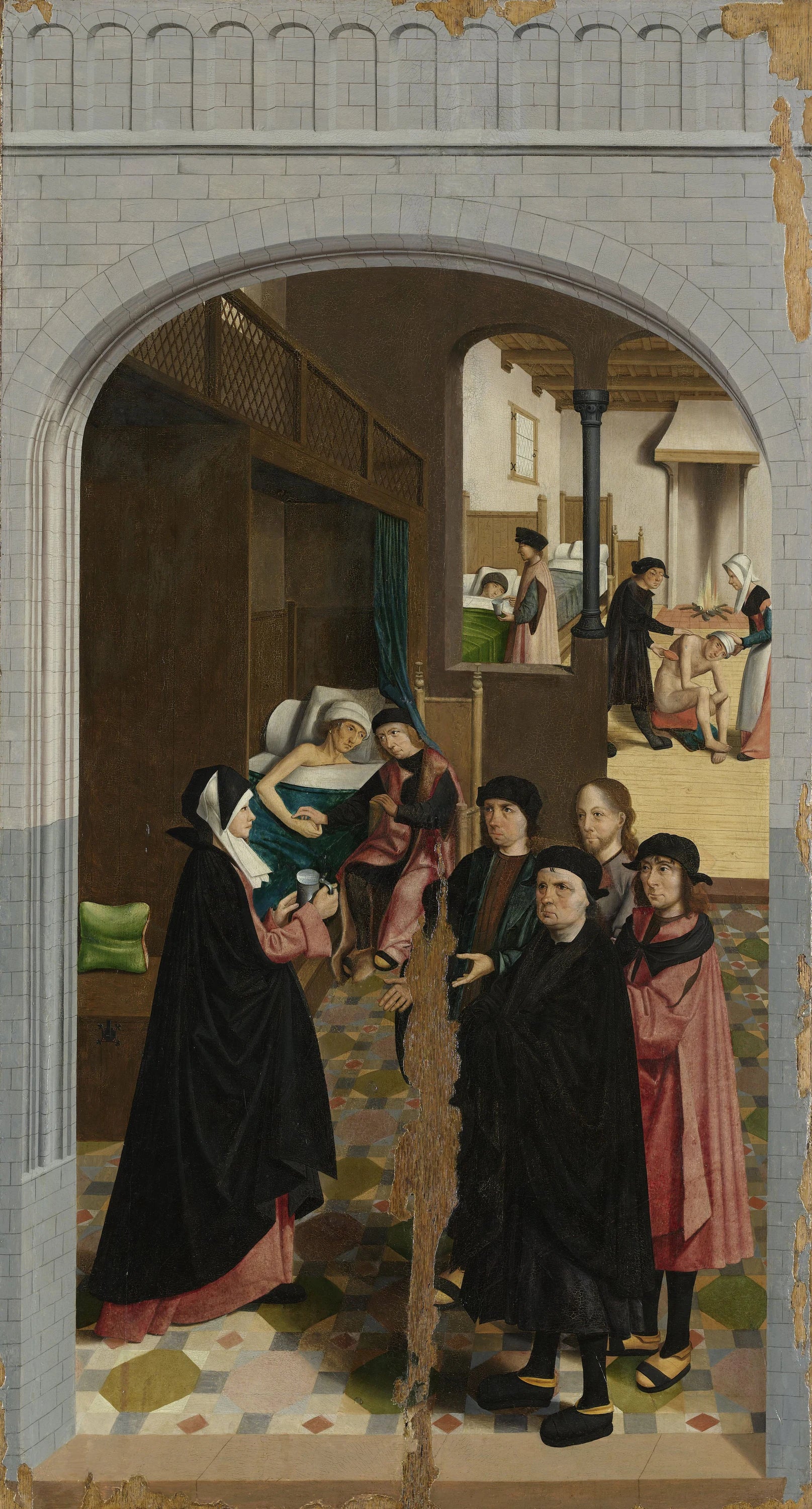 Les sept œuvres de miséricorde. 6 : Visiter les malades. - Maître d'Alkmaar