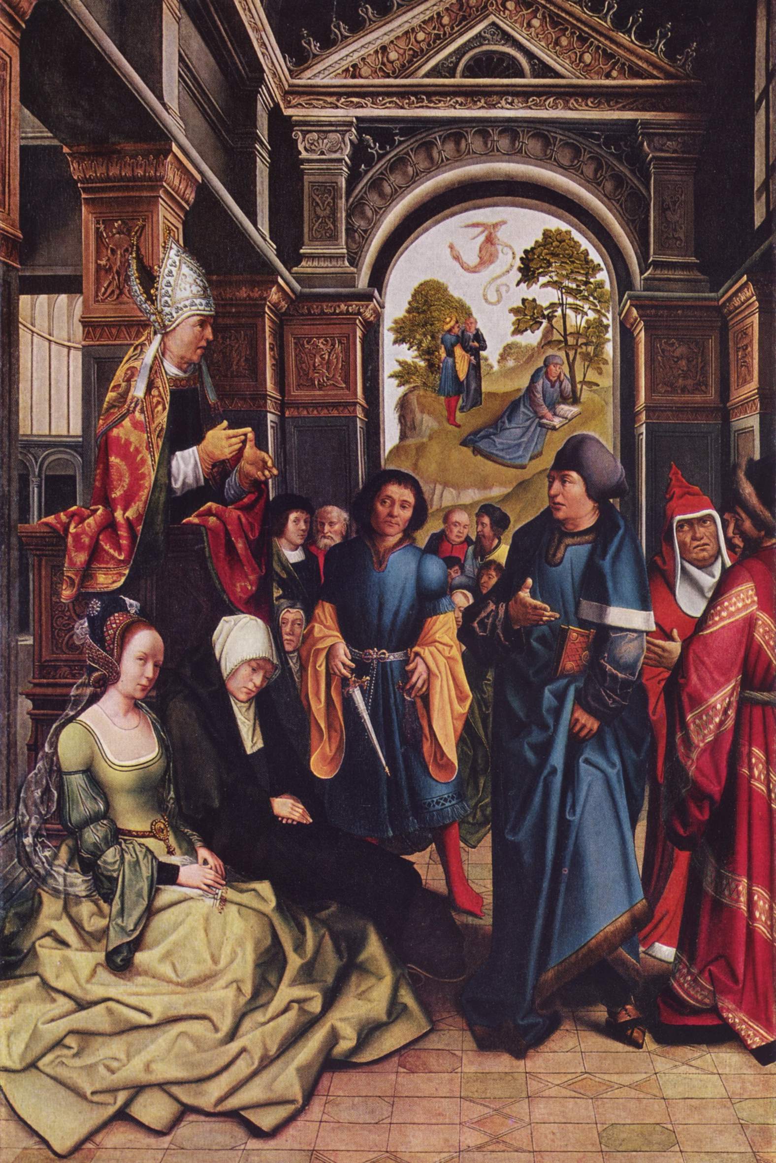 Sermon de saint Ambroise À l'extérieur : Deux saints évêques debout - Bernard van Orley image 1 tableau peint à l’huile sur toile