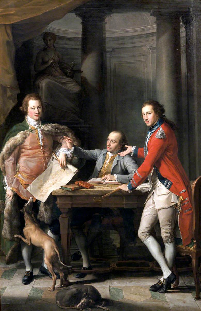 סיר ווטקין ויליאמס-וויין (1749–1789), הברונט ה-4, תומאס אפרלי (1734–1819) וקפטן אדוארד המילטון - פומפו בטוני