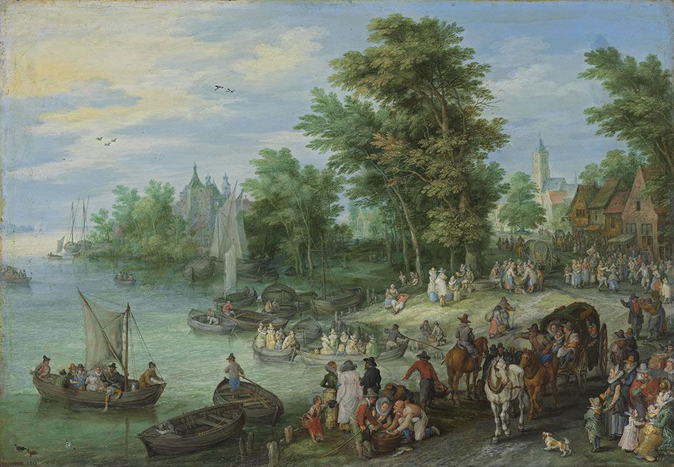 Station d'atterrissage près d'un village - Jan Brueghel l'Ancien image 1 reproduction artisanale de tableau