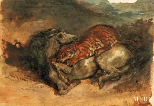 Tigre attaquant un cheval - Eugène Delacroix - Reproductions de tableaux et peintures haut de gamme