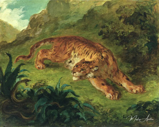 Tigre et serpent - Eugène Delacroix - Reproductions de tableaux et peintures haut de gamme