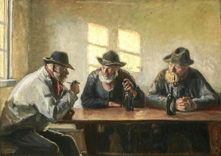 שלושה דייגים בחנות בברונדום (1916). - מייקל פיטר אנכר