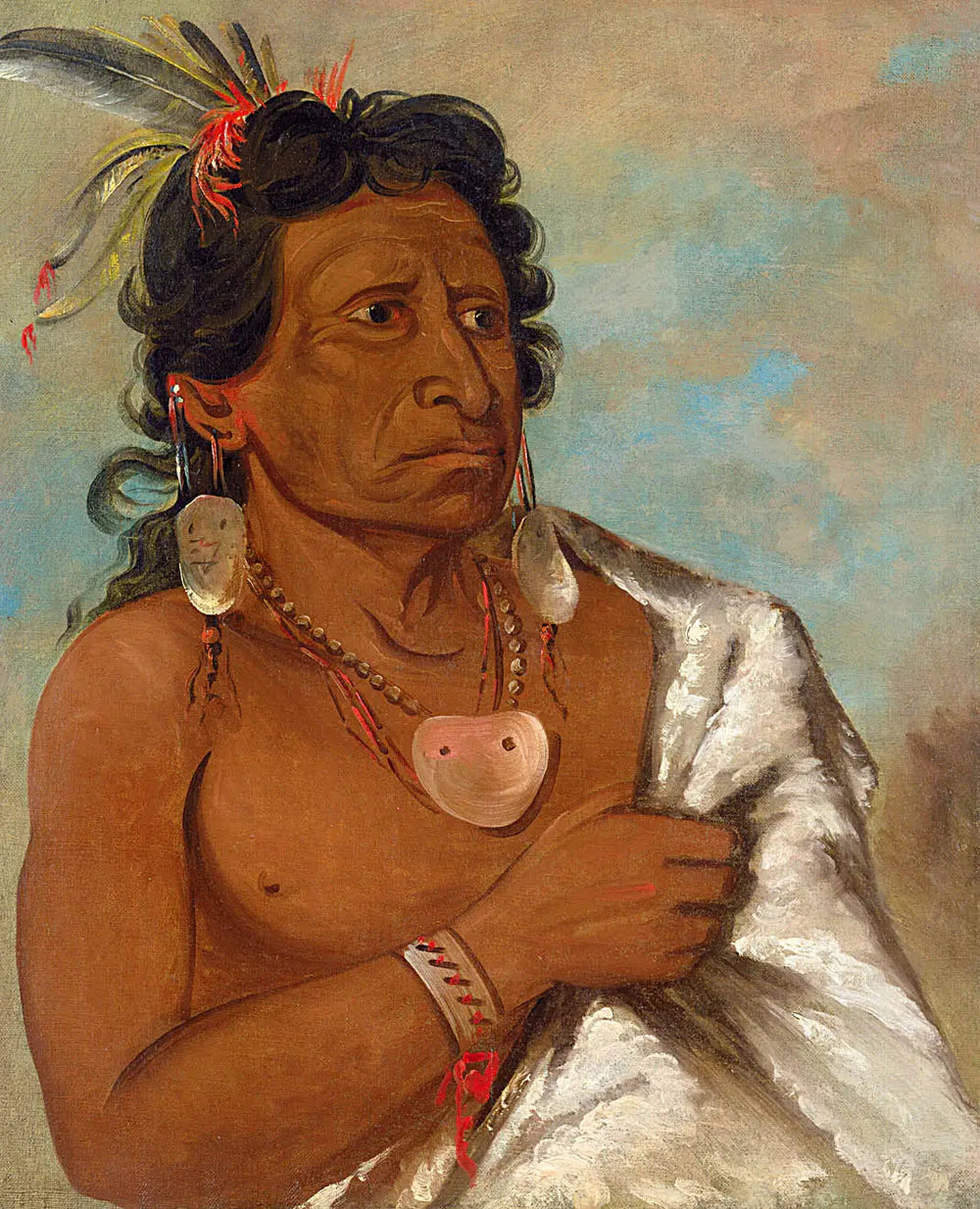 U'sh-ee-kitz, Celui qui se bat avec une plume, chef de la tribu - George Catlin image 1 reproduction artisanale de tableau