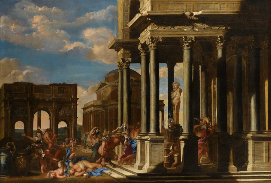 Un caprice architectural avec une procession bachique. - Giovanni Benedetto Castiglione