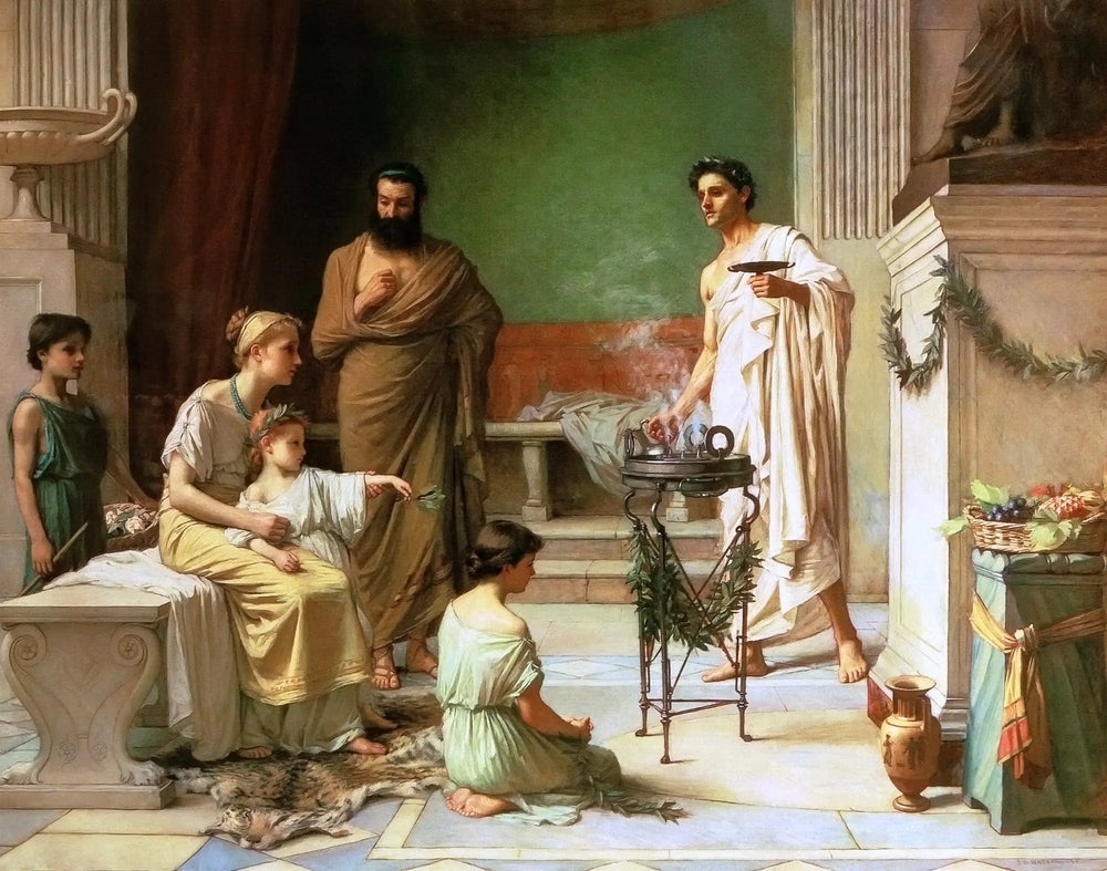 Reproduction du tableau « Un enfant malade amené dans le temple d'Esculape - John William Waterhouse » par Alpha Reproduction en peinture à l’huile