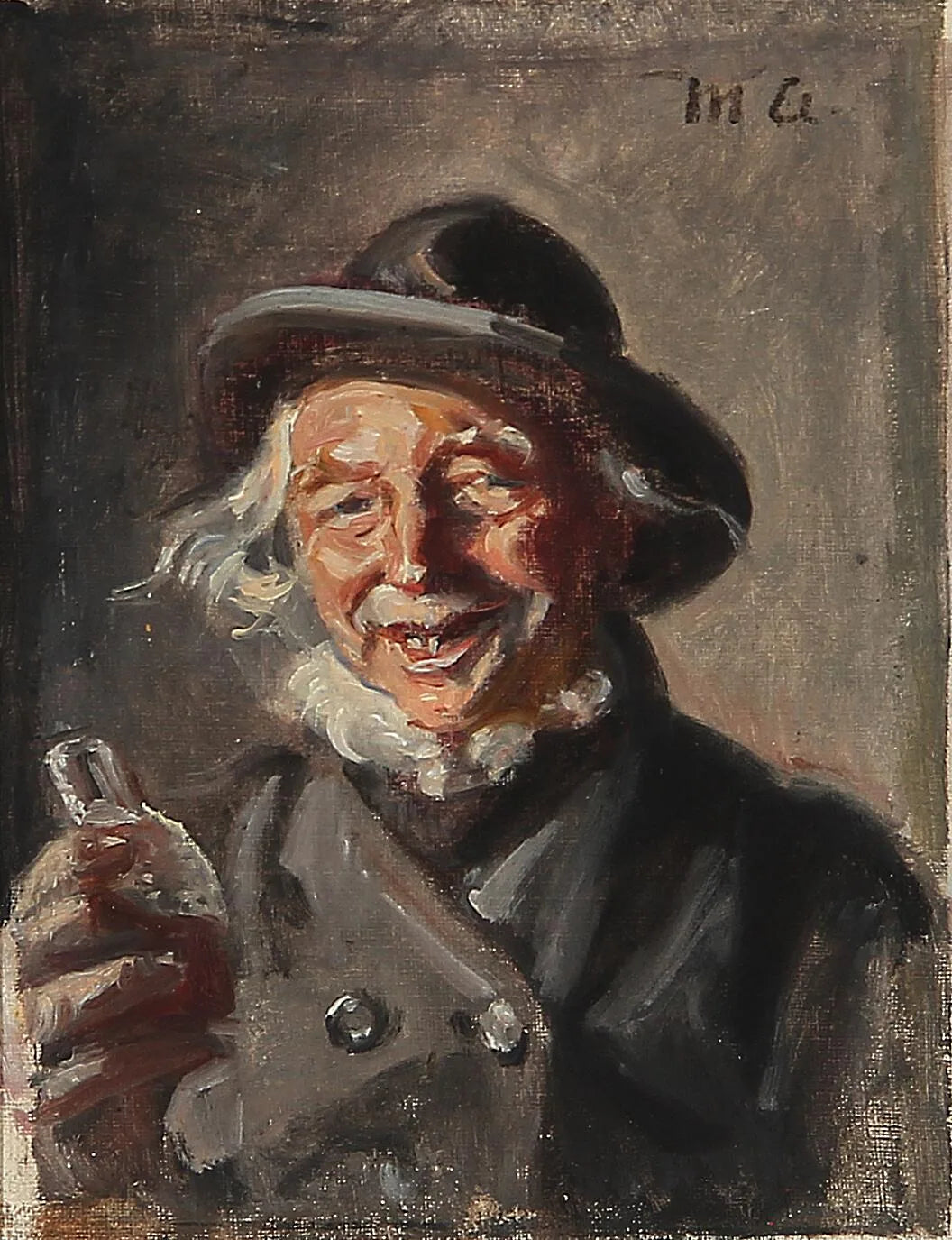 Un homme heureux tenant une bouteille. - Michael Peter Ancher image 1 copie peinte à la main à l’huile