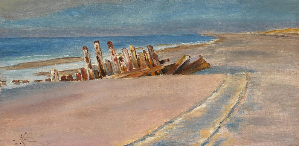 Une épave sur la plage nord de Skagen. De profondes traces de roues dans le sable. - Peder Severin Krøyer - Alpha