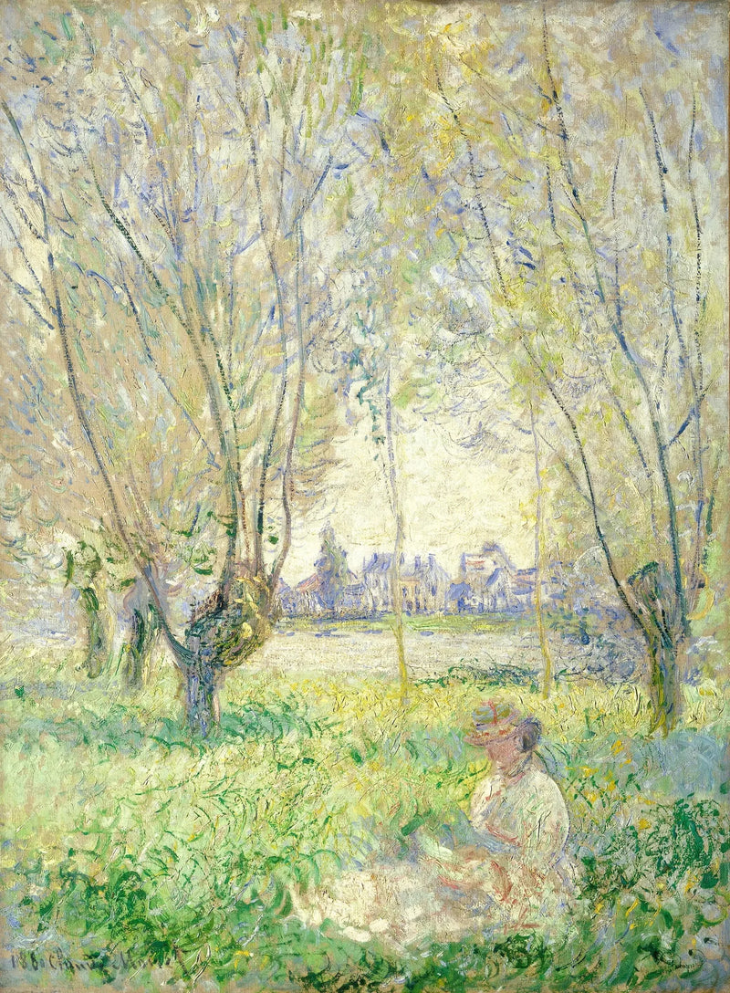 אישה יושבת מתחת לערבות - Claude Monet