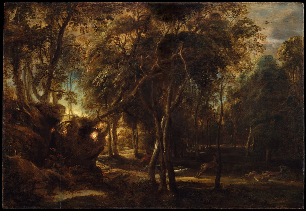 Une forêt à l'aube avec une chasse au cerf - Peter Paul Rubens image 1 reproduction réalisée par Alpha Reproduction