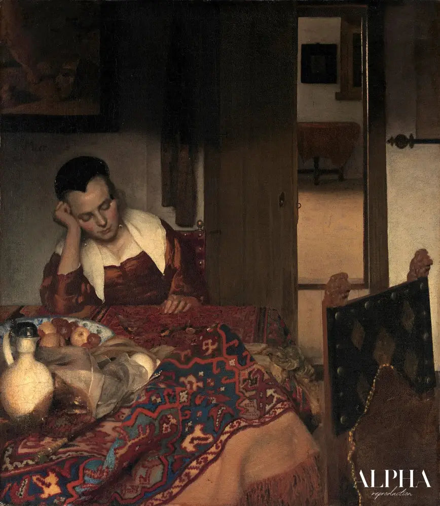 Une jeune fille assoupie - Johannes Vermeer - Reproductions de tableaux et peintures haut de gamme