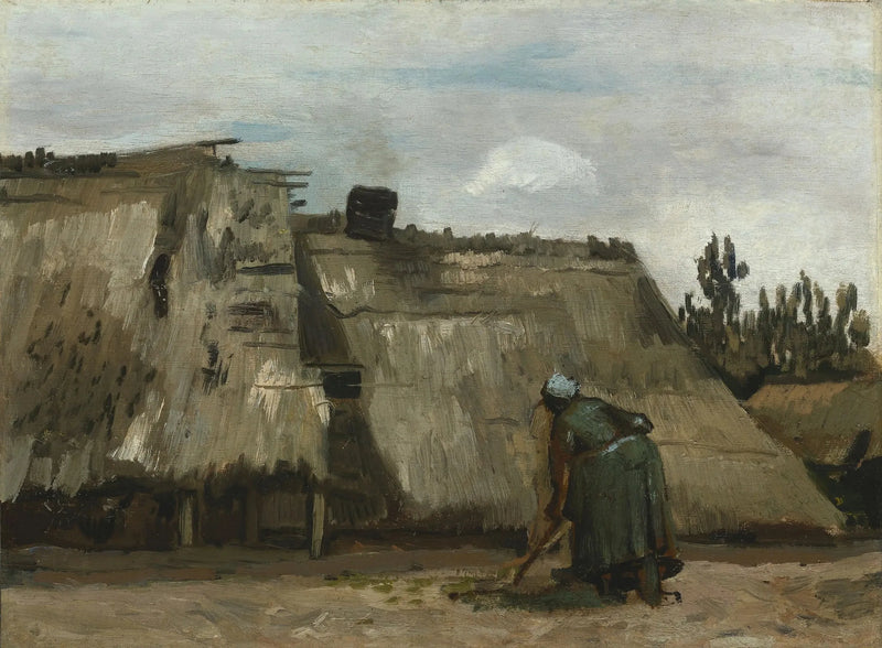 אישה כפרית חופרת מול הבקתת שלה - Vincent van Gogh