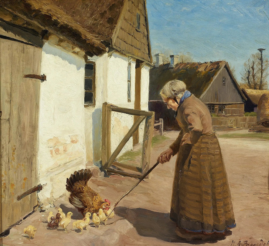 תרנגולת עם אפרוחים שלה. - ה. א. ברנדקילדה