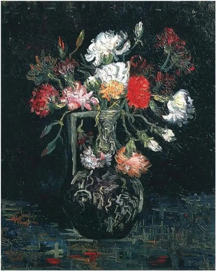 Reproduction du tableau « Vase avec œillets blancs et rouges - Vincent van Gogh » par Alpha Reproduction en peinture à l’huile
