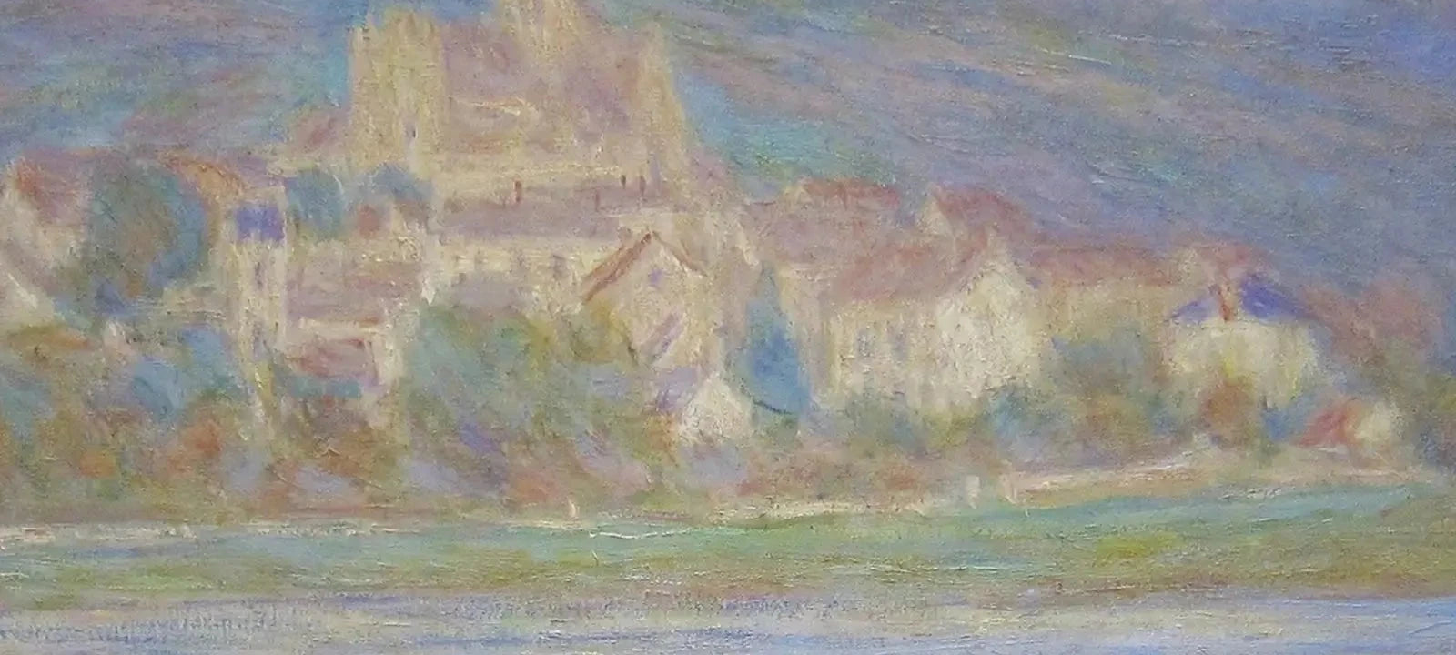 Détail du village et de l’église dans Vétheuil, le matin de Claude Monet