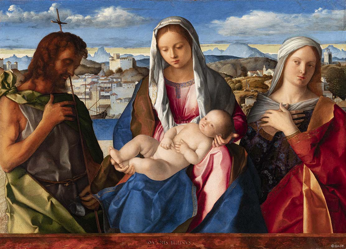 Vierge à l'Enfant entourée de saint Jean-Baptiste et d'une sainte - Giovanni Bellini image 1 reproduction artisanale de tableau