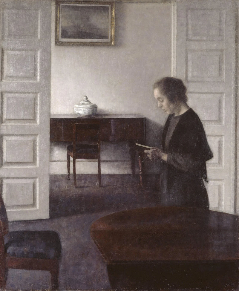 Intérieur avec une femme lisant - Vilhelm Hammershøi