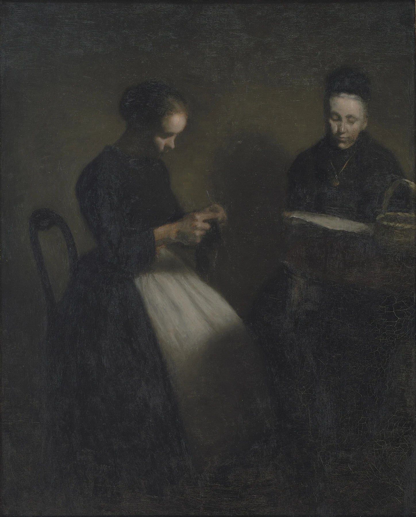 Soir dans le salon. La mère et l’épouse de l’artiste, peinture de Vilhelm Hammershøi