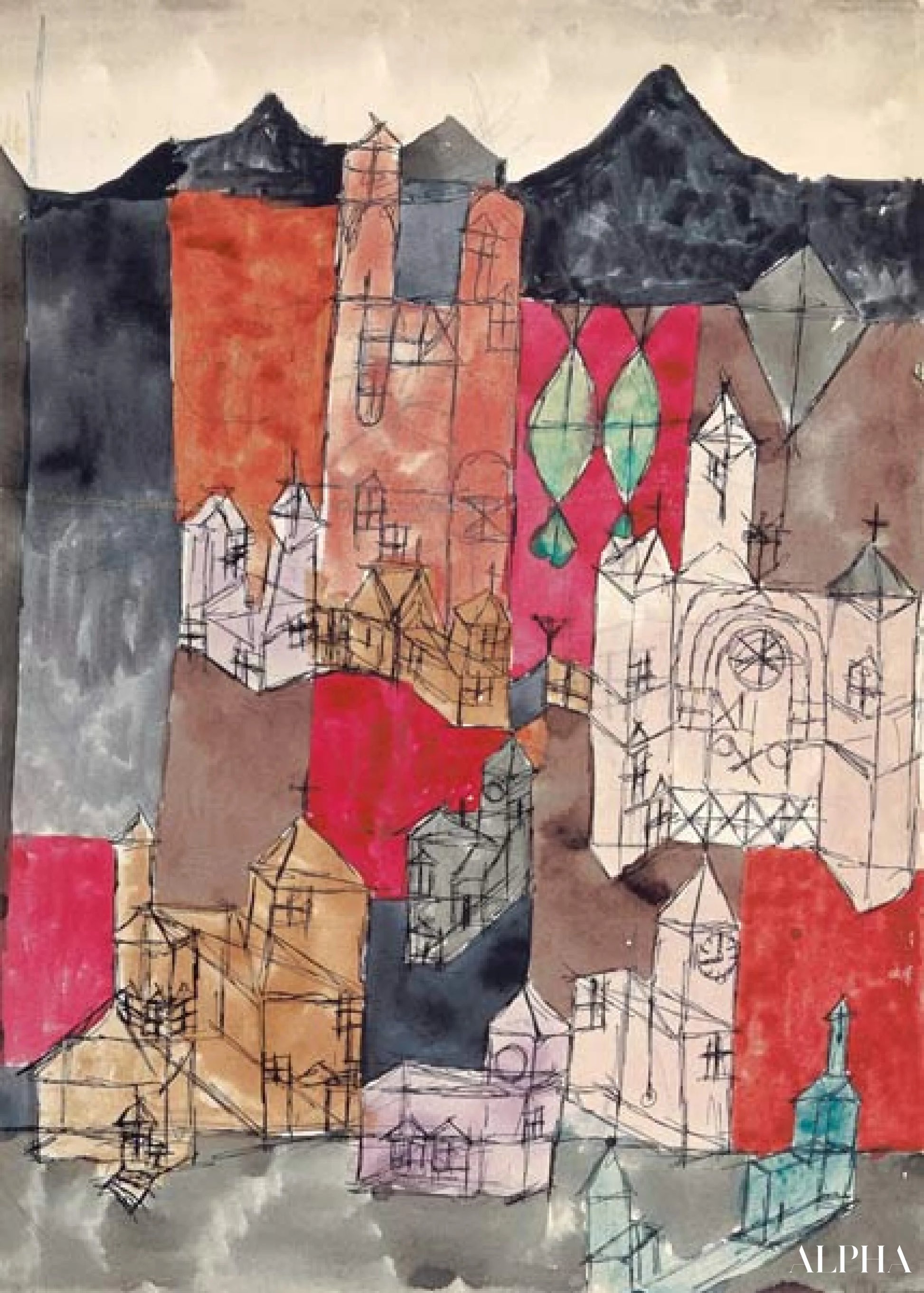 Ville des églises (églises en montagne) - Paul Klee - Reproductions de tableaux et peintures haut de gamme