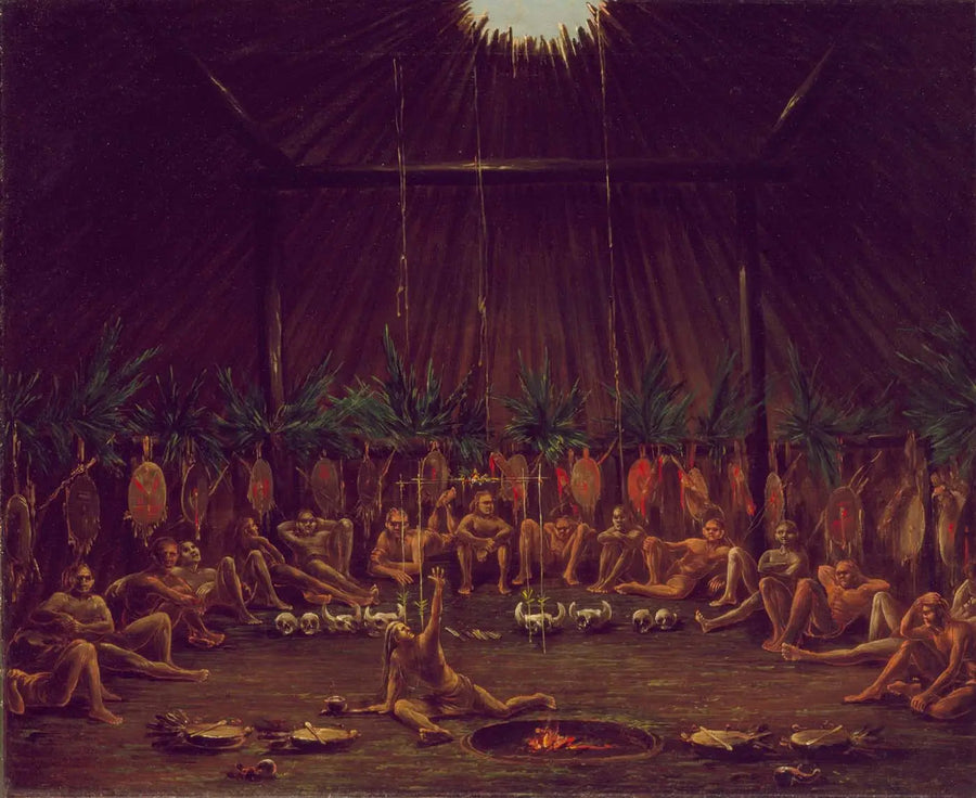 תצוגה פנימית של Medicine Lodge, טקס Mandan O-kee-pa - ג'ורג' קאטלין