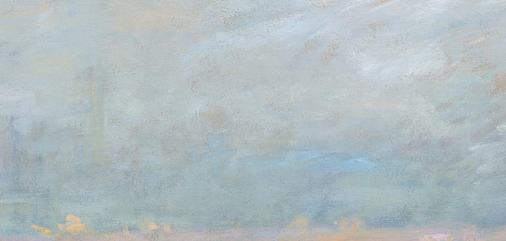 Détail du ciel aquamarine et des bâtiments dans la brume de Londres